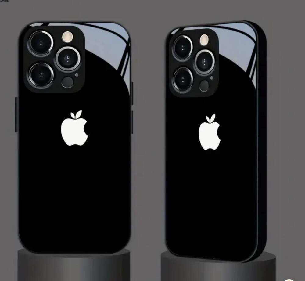 iPhone 14 Case Plus Blk White Apple Print Design Made from Tempered Glass Case